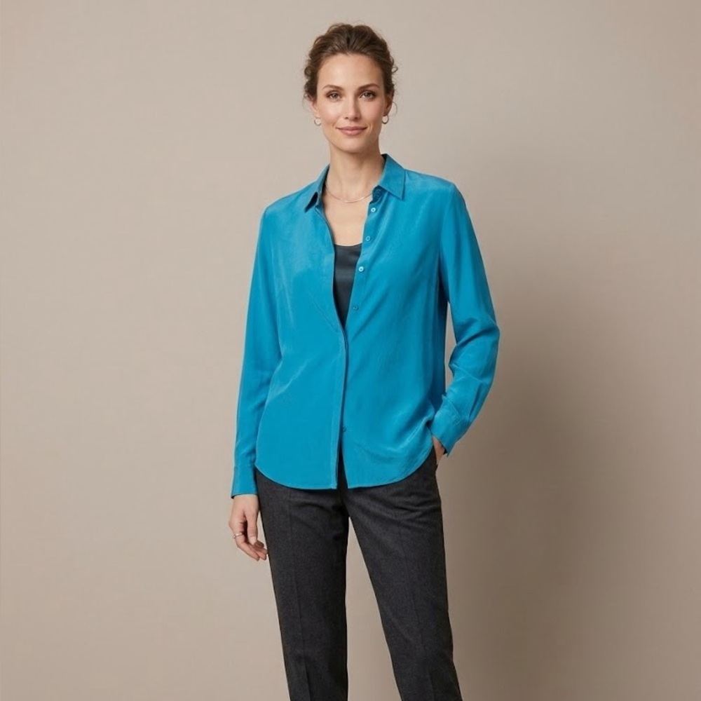 Olsen 100% Silk Button-Down Blouse | Size Small